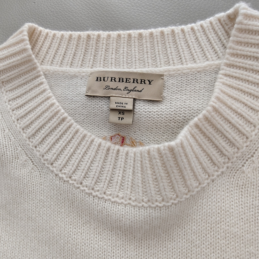 Burberry Cream Sweater with Embroidered Crest. Authentic Guaranteed.